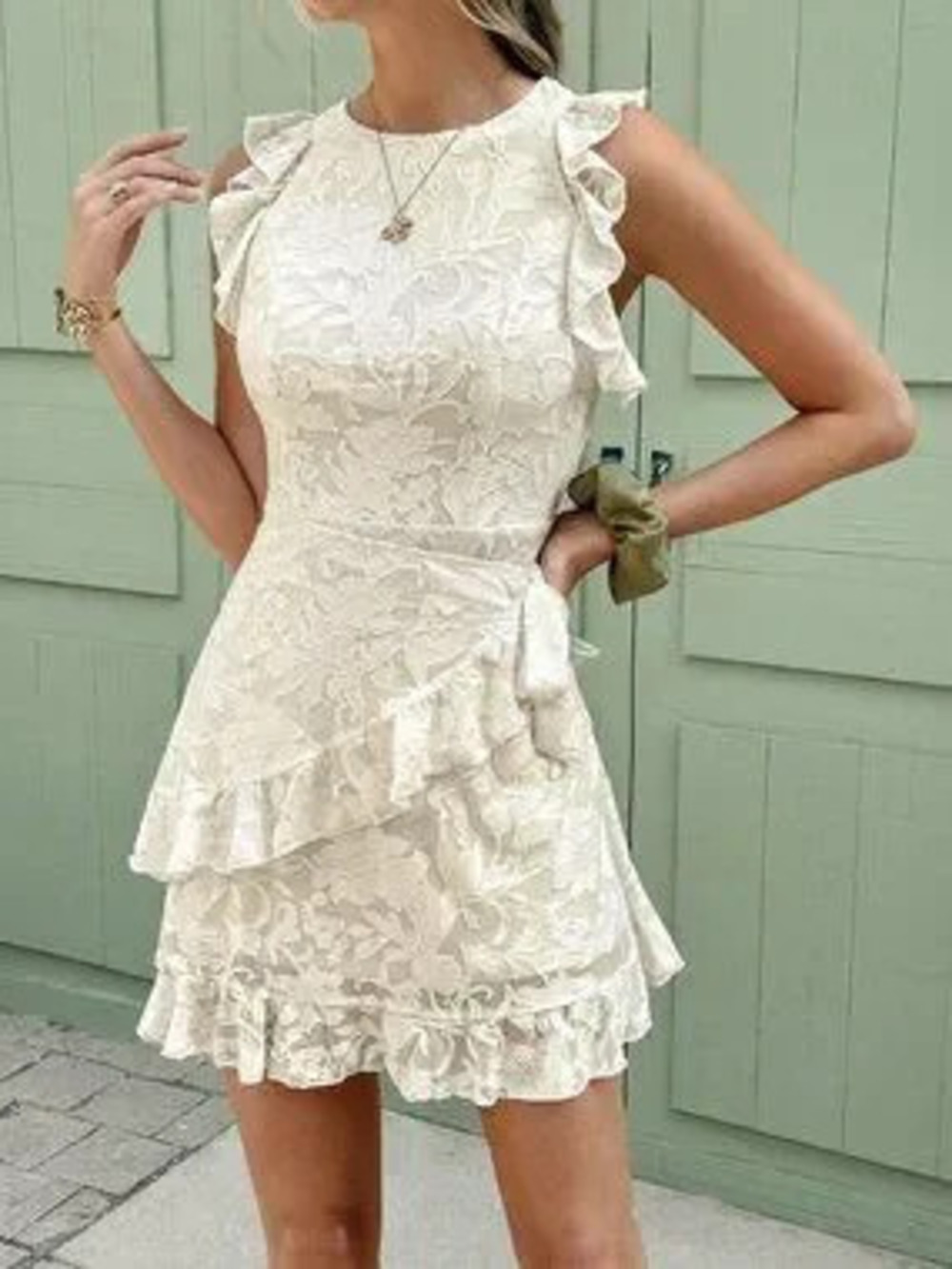 Apricot Elegant Women's Ruffle Hem Bodycon Mini Dress